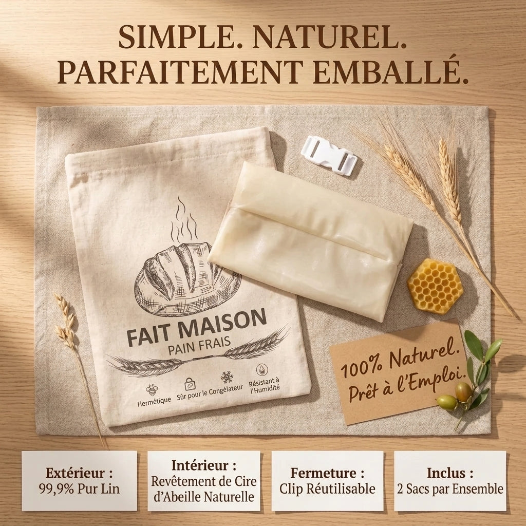 Sac à Pain Lin Biologique Cire d'Abeille Conservation 3 Mois XL SeteAprès