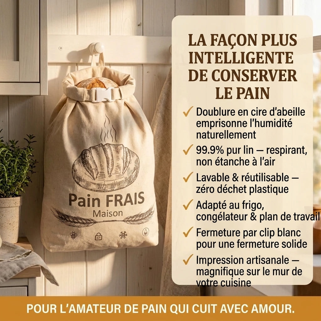 Sac à Pain Lin Biologique Cire d'Abeille Conservation 3 Mois XL SeteAprès