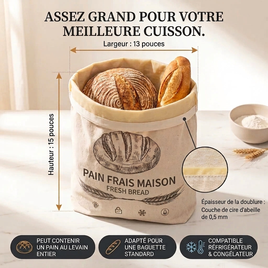 Sac à Pain Lin Biologique Cire d'Abeille Conservation 3 Mois XL SeteAprès