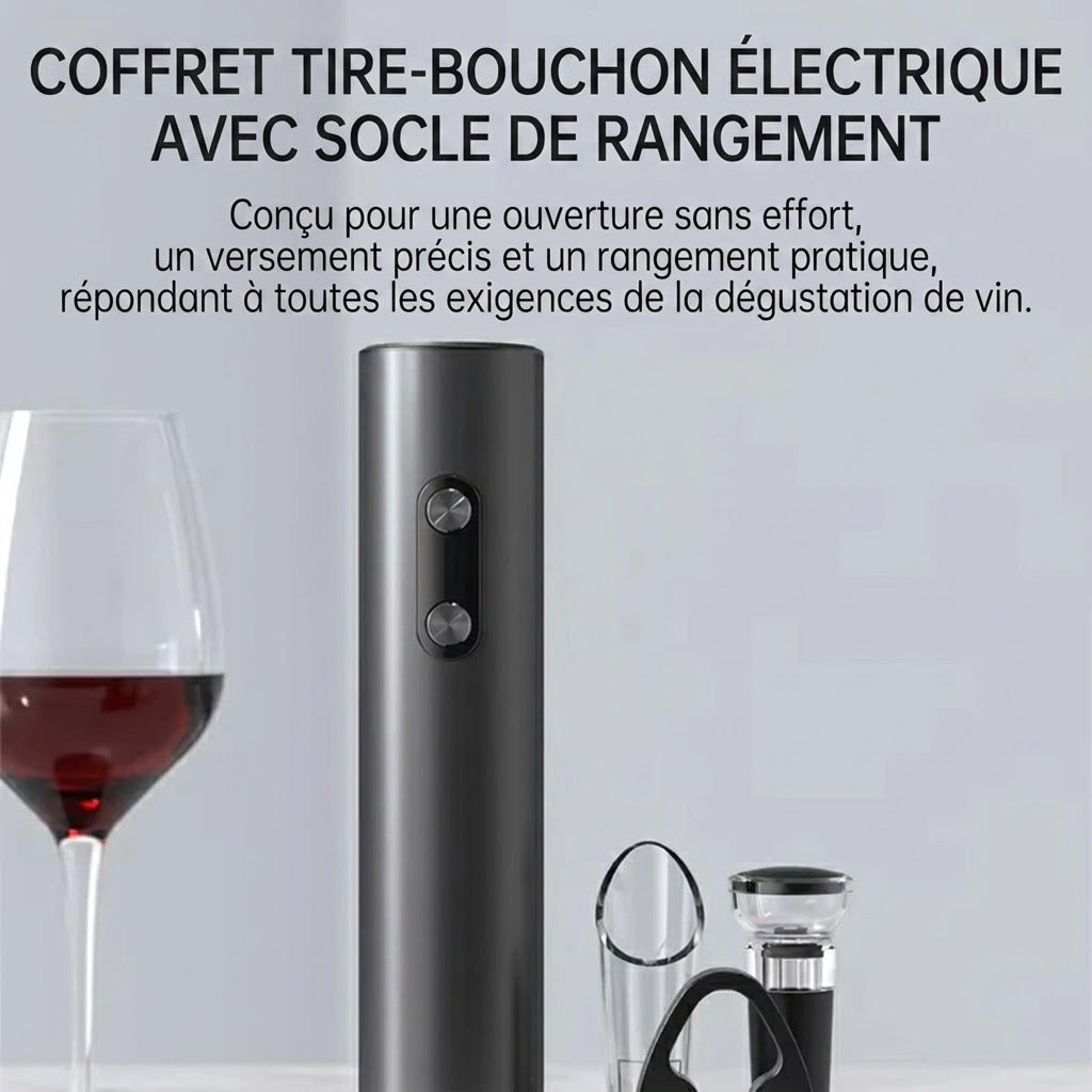 Tire-Bouchon Électrique 25W Coffret Vin 4 en 1 Ouvre-Bouteille 35mm ChériOnde