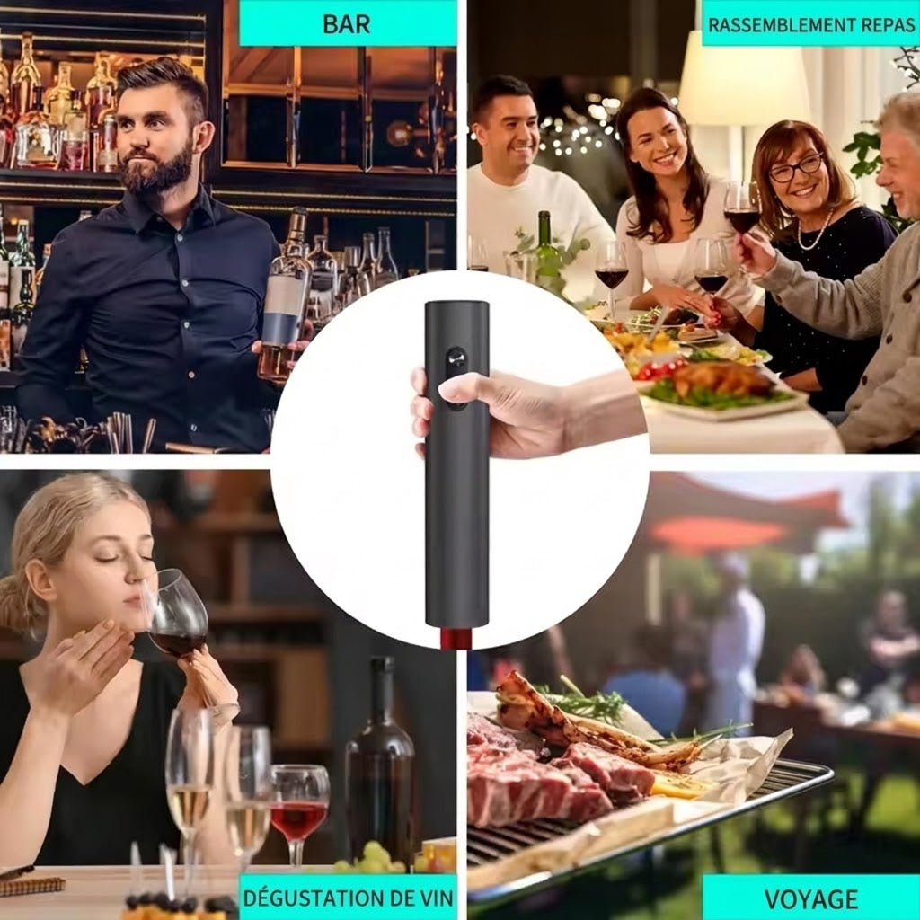 Tire-Bouchon Électrique 25W Coffret Vin 4 en 1 Ouvre-Bouteille 35mm ChériOnde