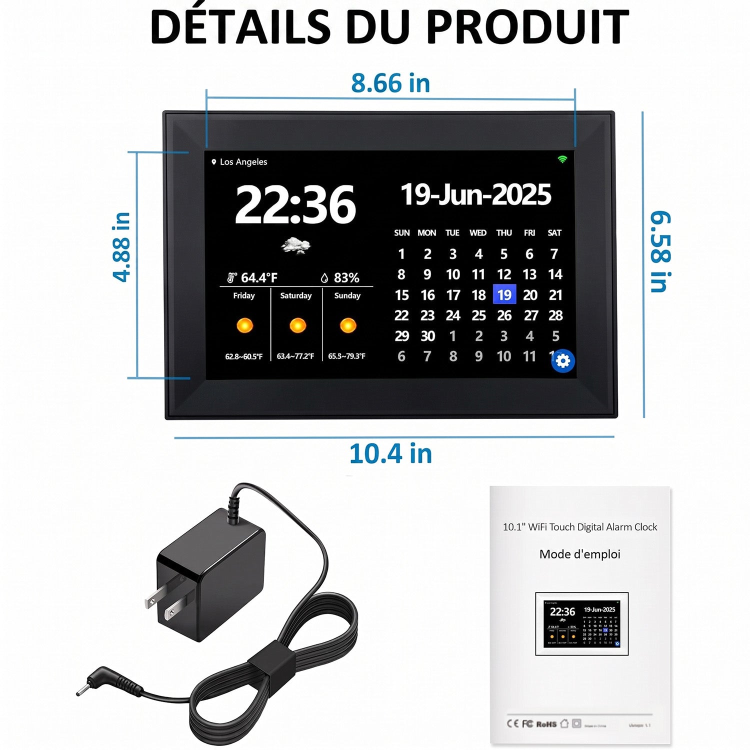 DageCres Horloge Calendrier Tactile WiFi 10.1 Pouces