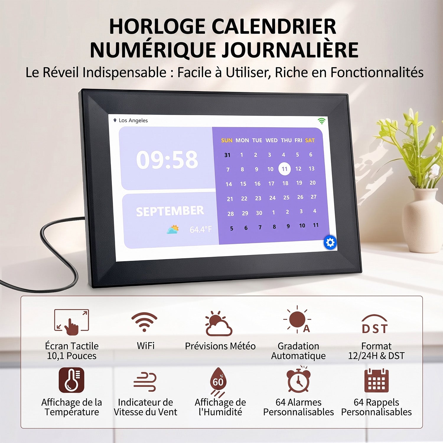 DageCres Horloge Calendrier Tactile WiFi 10.1 Pouces