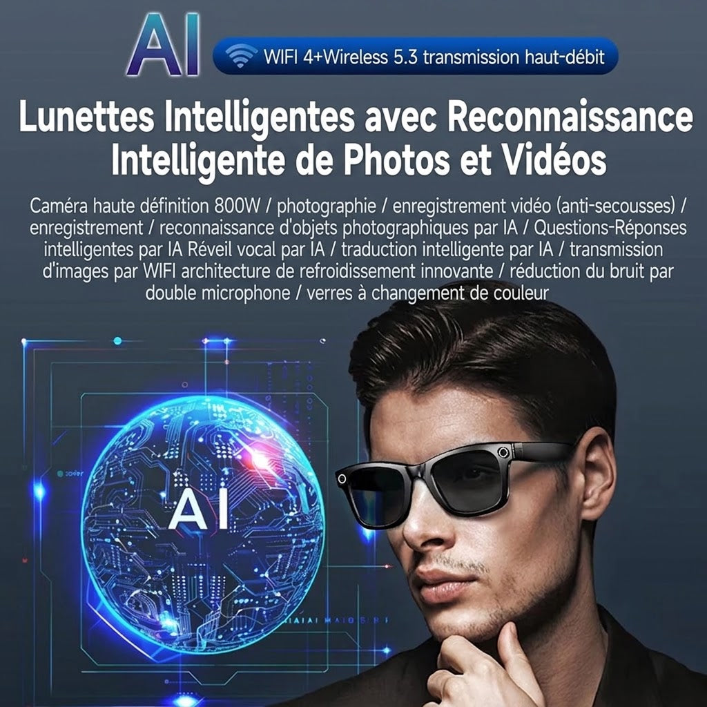 Lunettes connectées IA EdsaRolt avec ChatGPT et Caméra HD