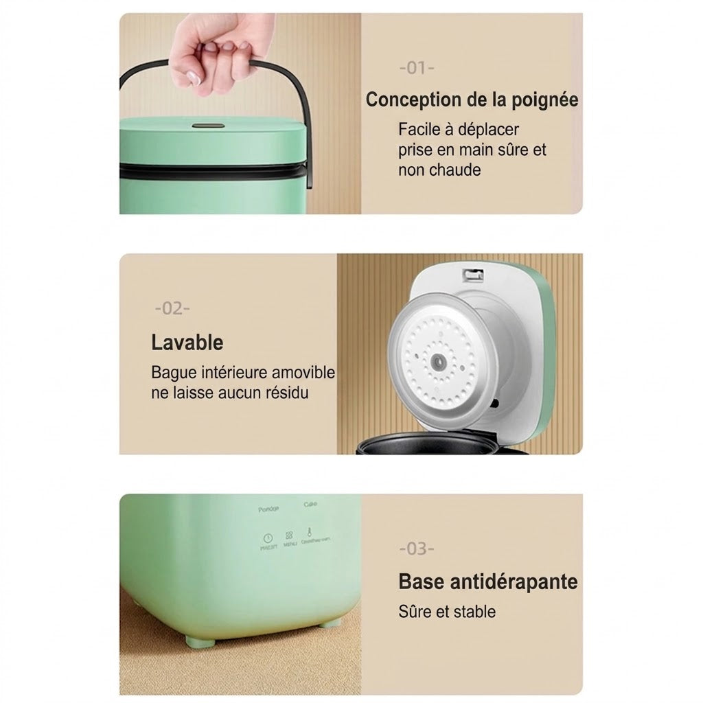 Mini Cuiseur à Riz Étiavage 1.2L 200W Compact Multifonction