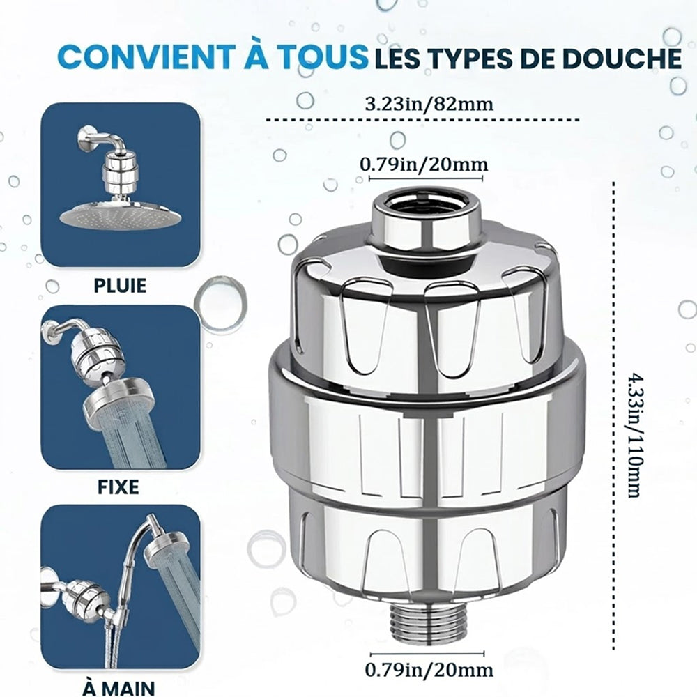 FilCleani Filtre de Douche 15 Étapes Anti-Chlore et Calcaire