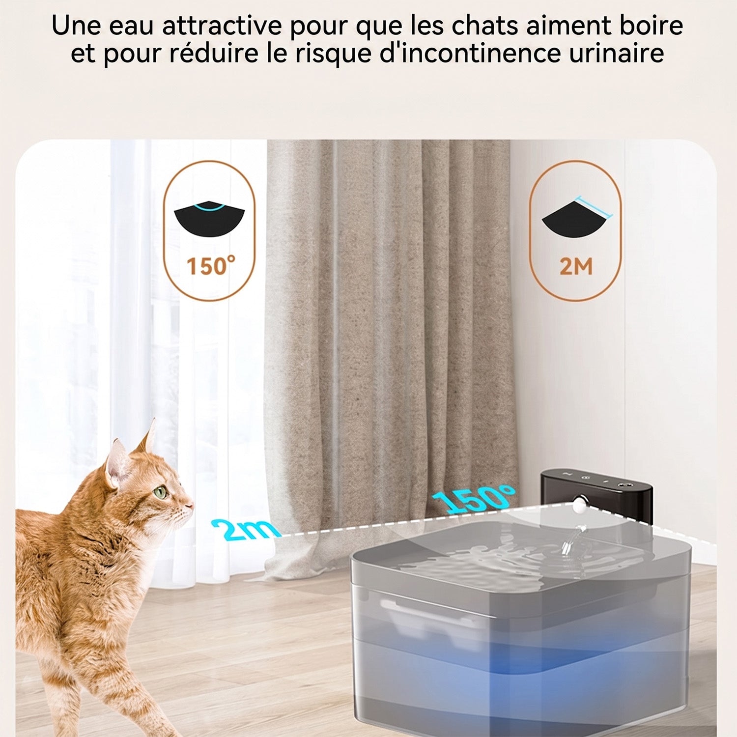 FotivCat Fontaine à Eau Sans Fil Pour Chat 2.2L Silencieuse