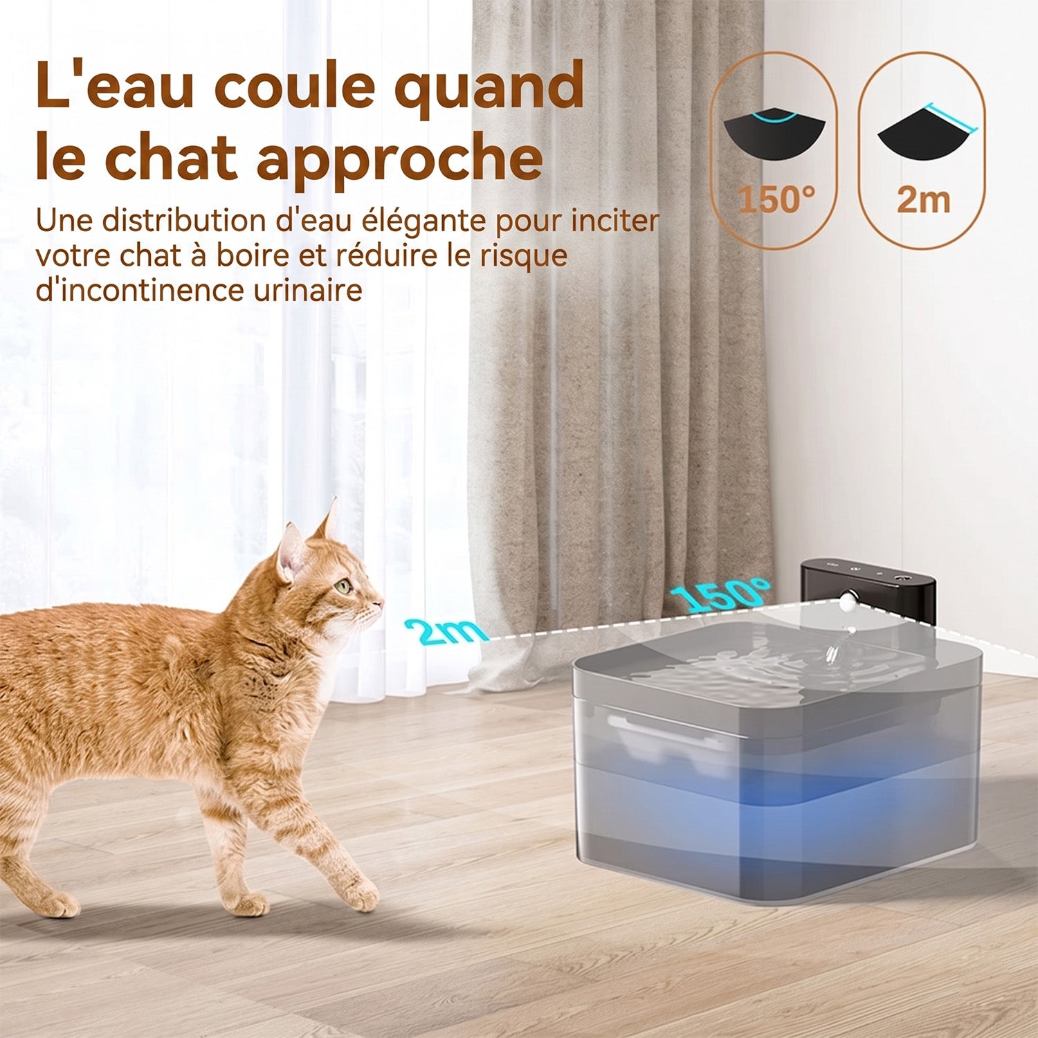 FotivCat Fontaine à Eau Sans Fil Pour Chat 2.2L Silencieuse