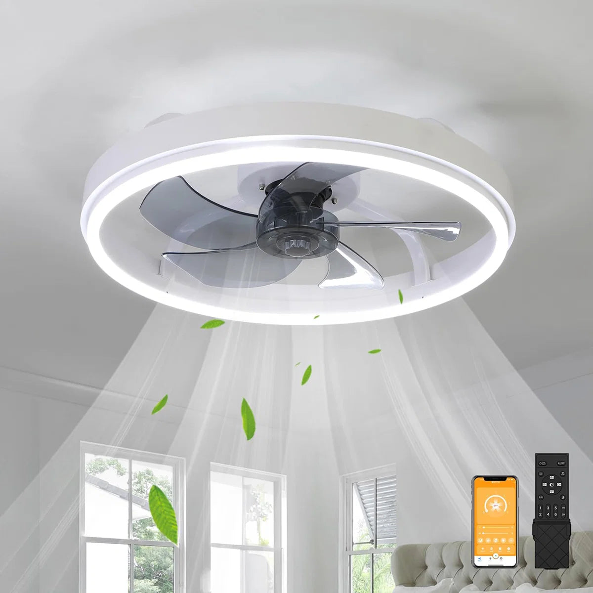 Ventilateur de Plafond Silencieux GaitMorn avec Télécommande et Lumière LED