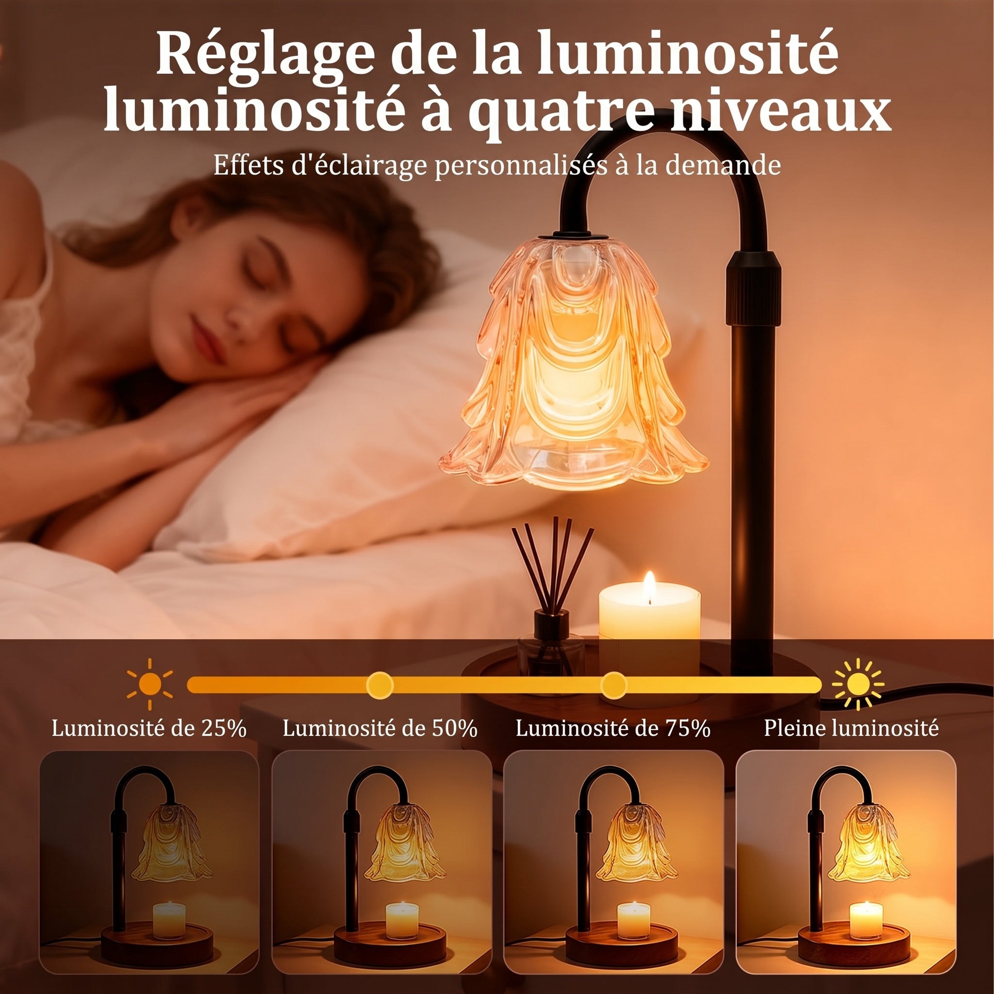 LighCodi Lampe Chauffe Bougie Florale Réglable avec Minuterie