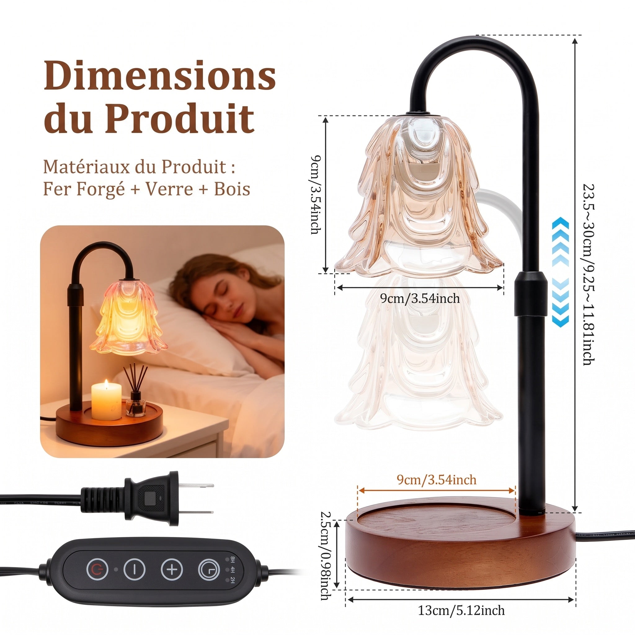 LighCodi Lampe Chauffe Bougie Florale Réglable avec Minuterie