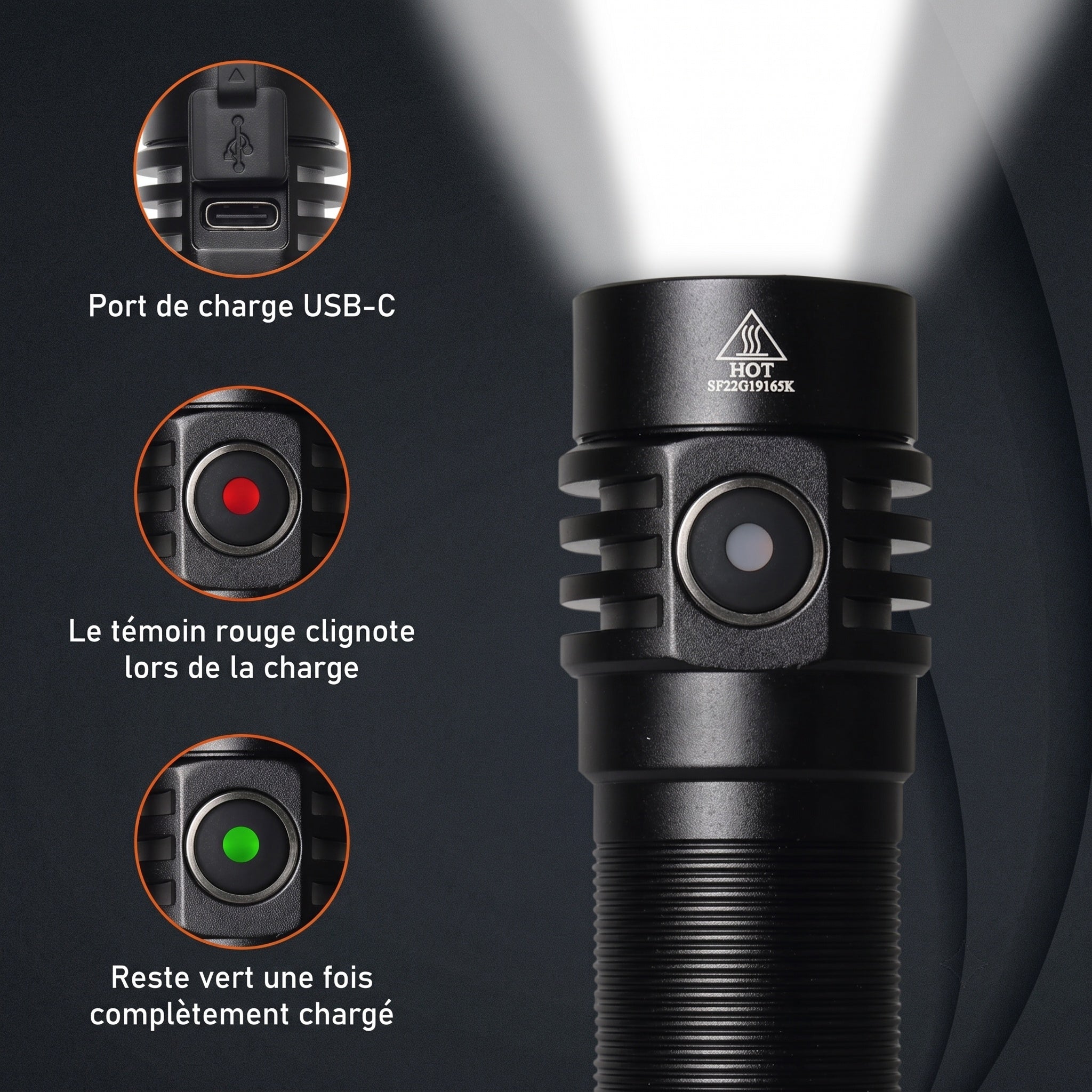 Lampe Torche Rechargeable LumaBemi LED T6 USB-C
