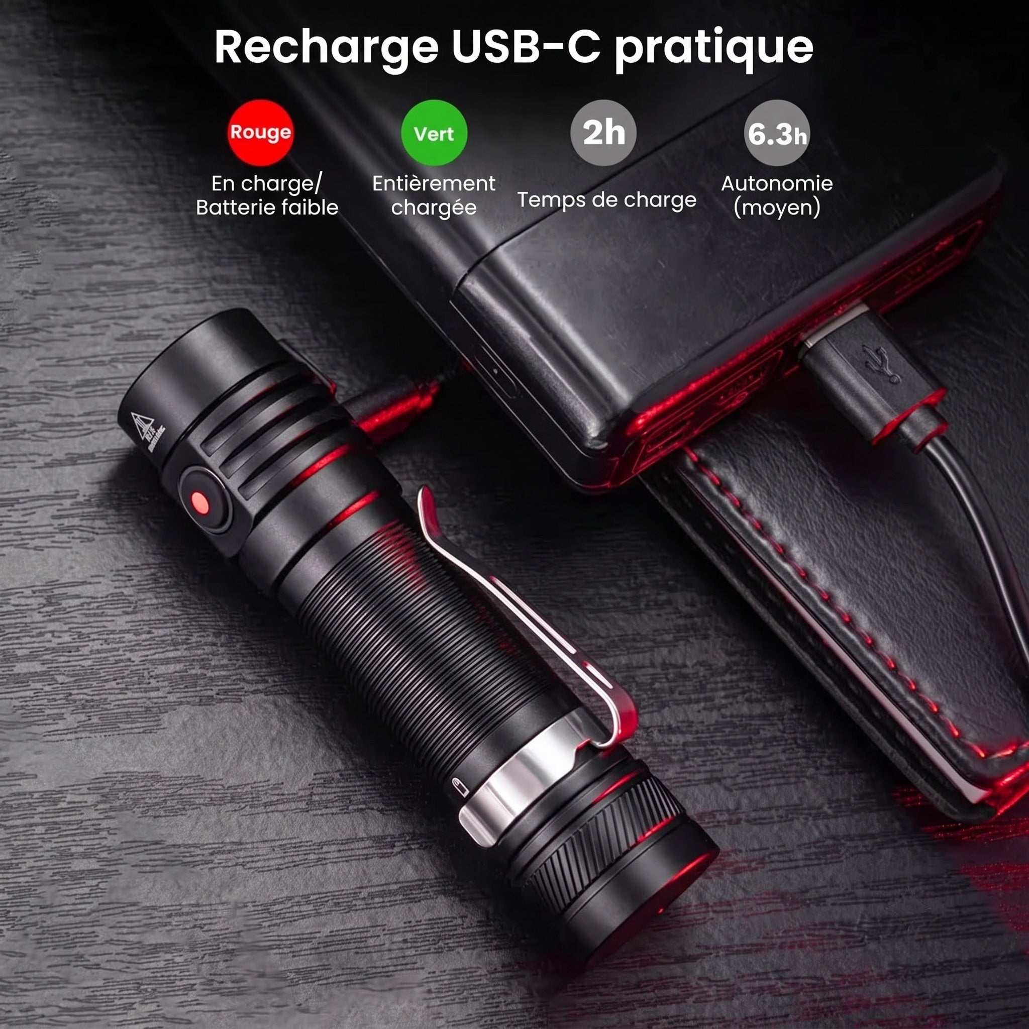 Lampe Torche Rechargeable LumaBemi LED T6 USB-C