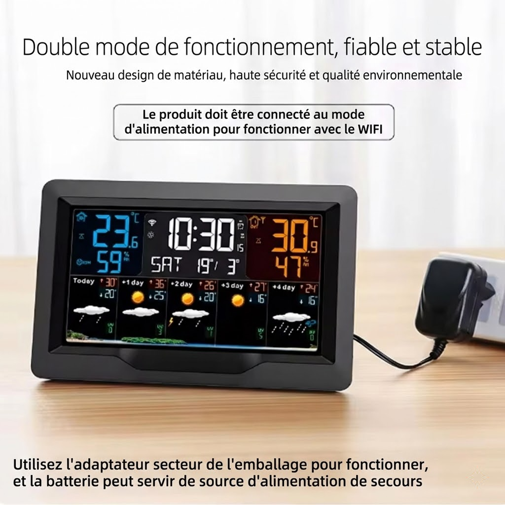 Station Météo Connectée MenaNoxi - Écran LCD Couleur WiFi, Prévisions sur 5 Jours avec Indice UV, Application Mobile et Support Multi-Capteurs