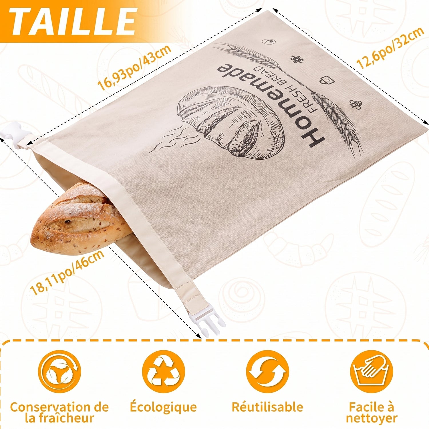 Sac à Pain Lin Biologique Cire d'Abeille Conservation 3 Mois XL SeteAprès