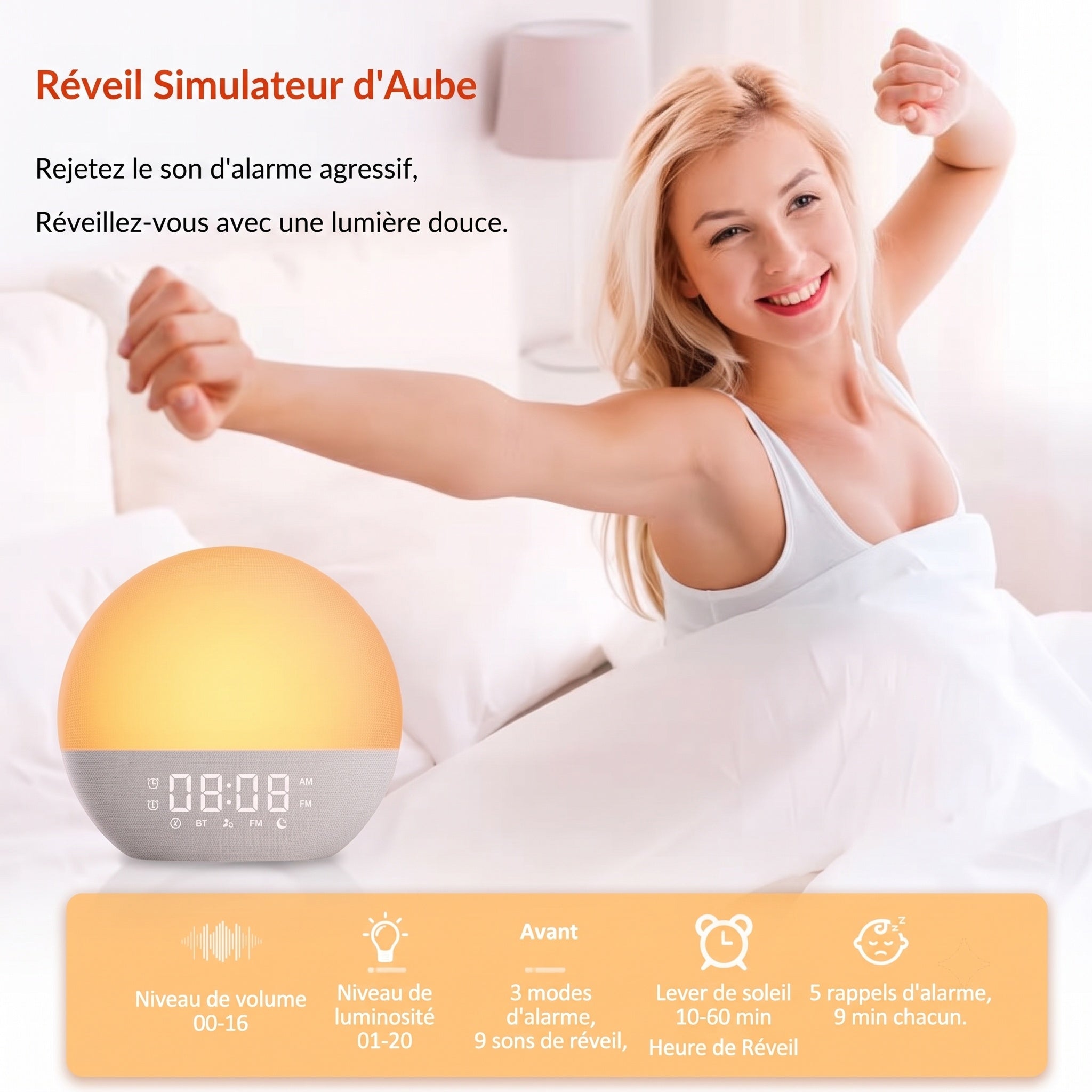 Réveil Lumineux TimeResdy | Alarme & Bruit Blanc
