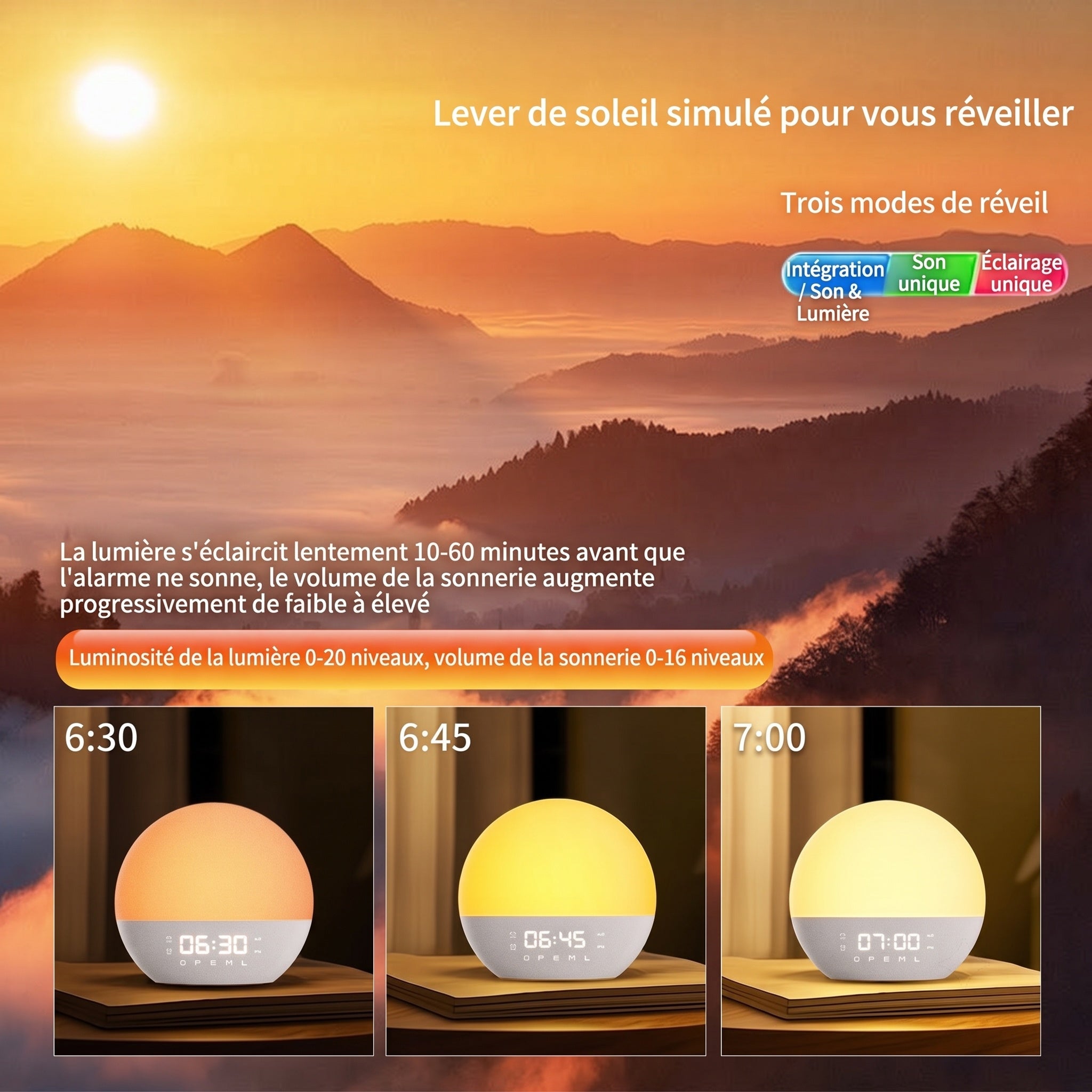 Réveil Lumineux TimeResdy | Alarme & Bruit Blanc