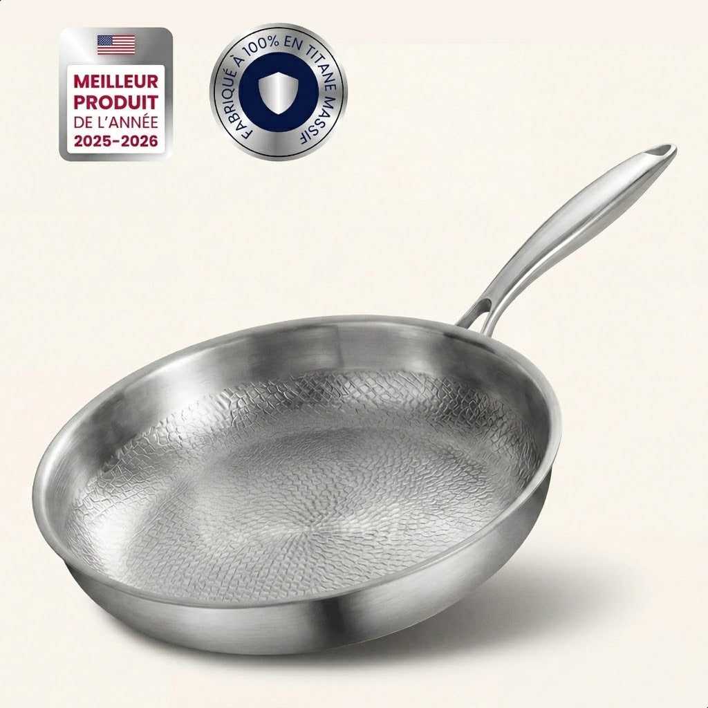 Poêle TitaKixi en Titane 100% Pur - Antiadhésive Naturelle, Sans Revêtement Chimique (Sans PFAS/PFOA), Compatible Induction et Gaz, Garantie à Vie