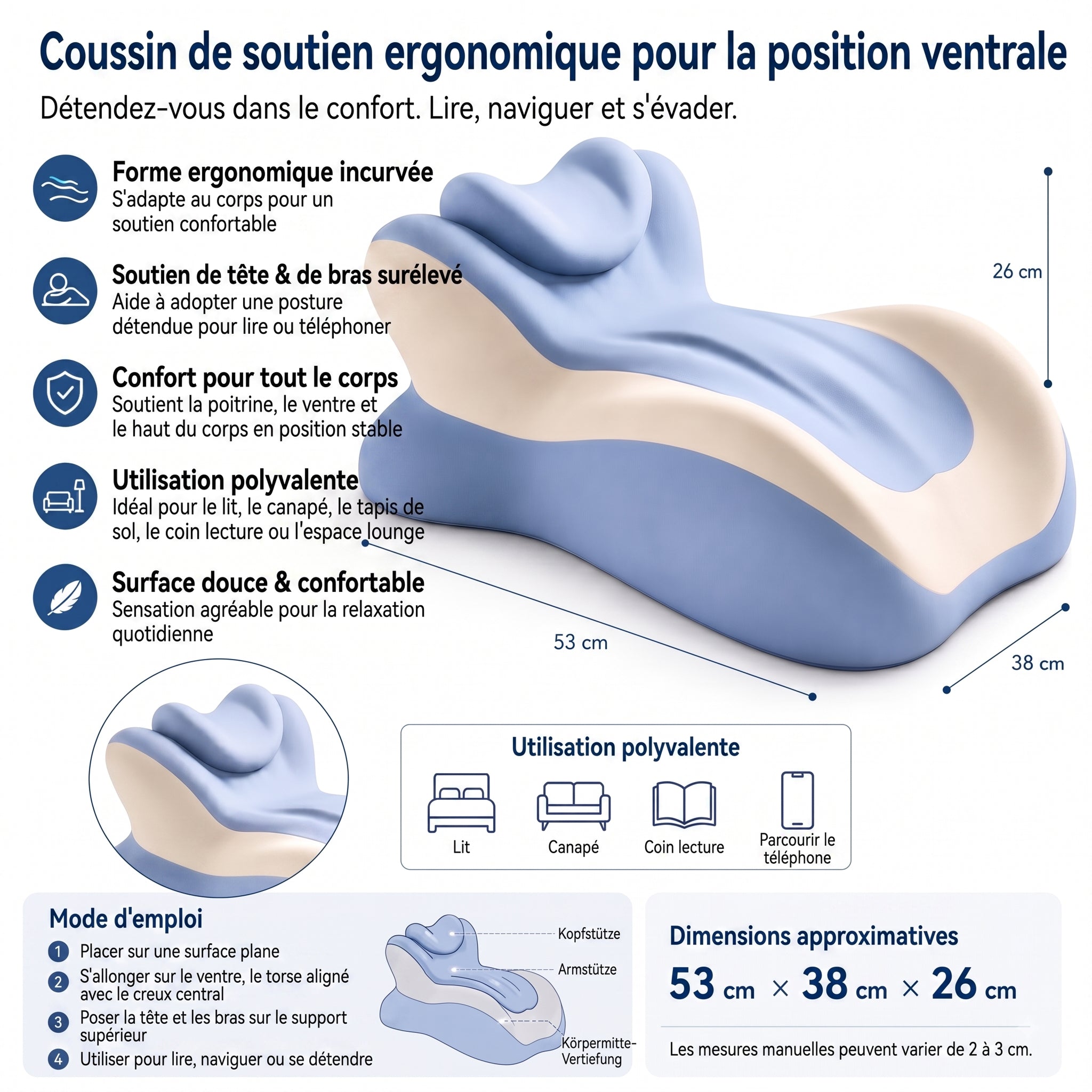 Coussin de Lecture VaelisFen en Mousse à Mémoire de Forme