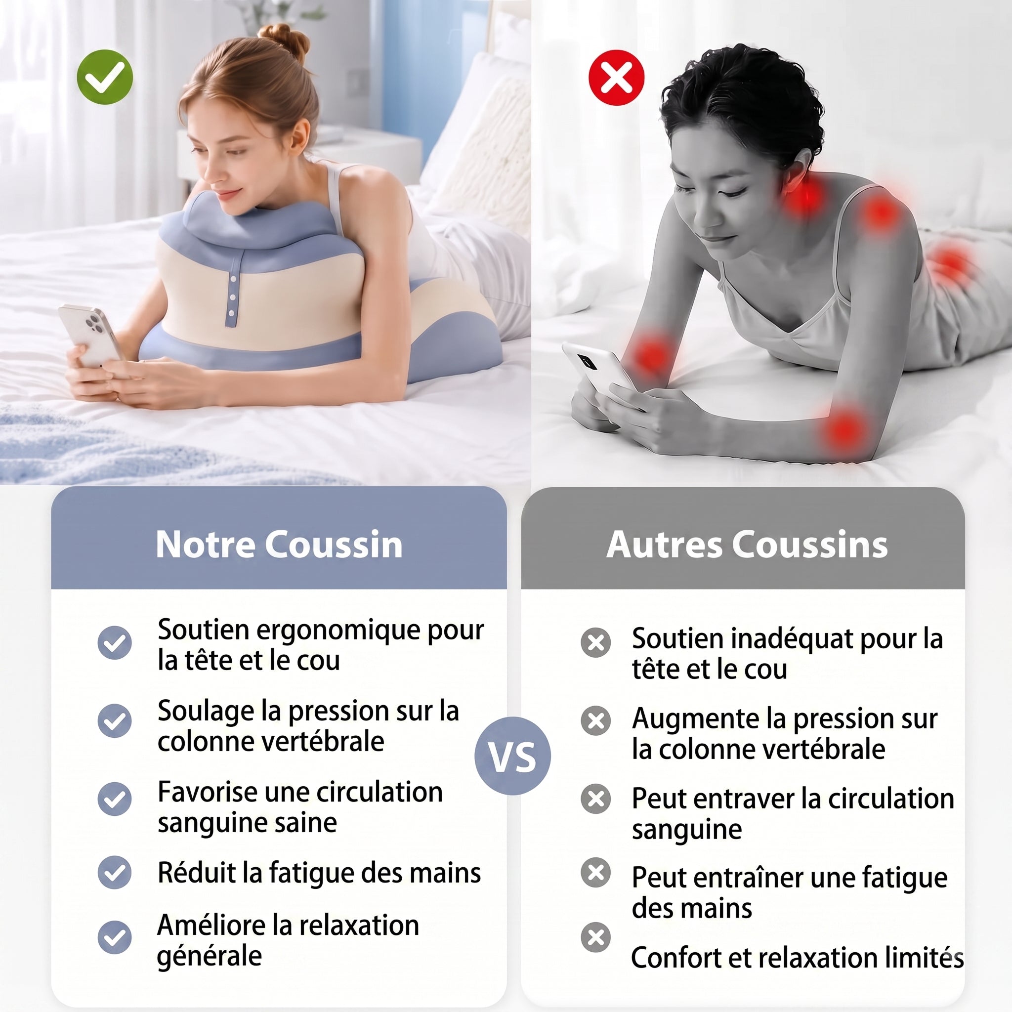 Coussin de Lecture VaelisFen en Mousse à Mémoire de Forme