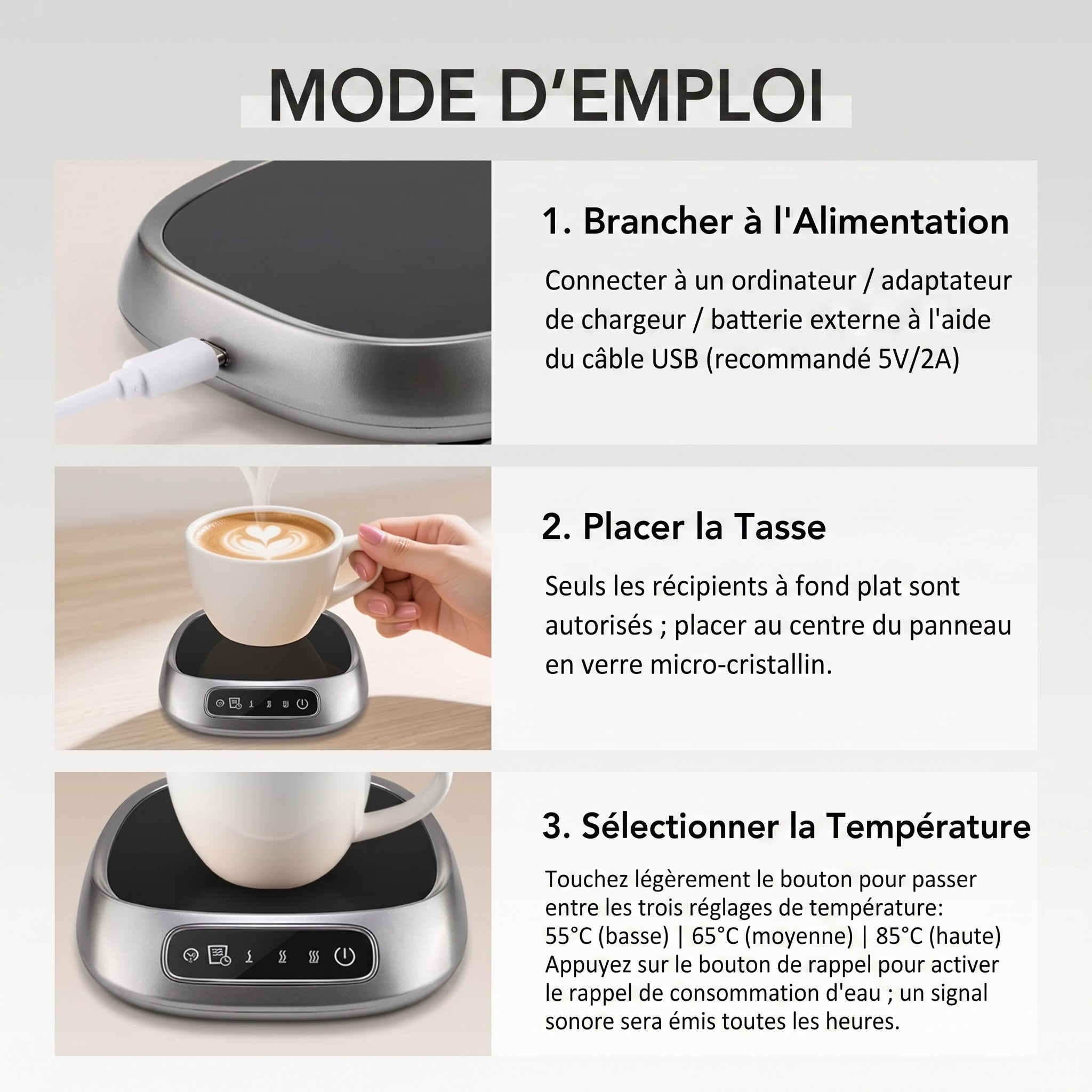 WarimCovi Chauffe Tasse Électrique USB 3 Températures